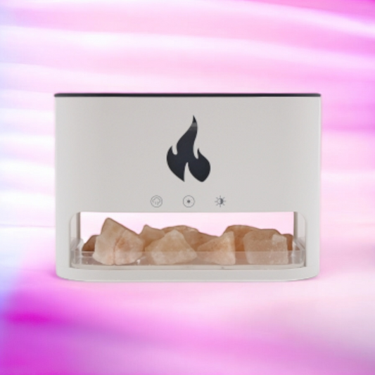 White Blaze Aroma Diffuser - Himalayan Salt Chamber - USB-C - Flame Effect (Salt included)